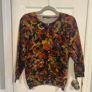Cable & Gauge Multicolor Floral Knit Cardigan
